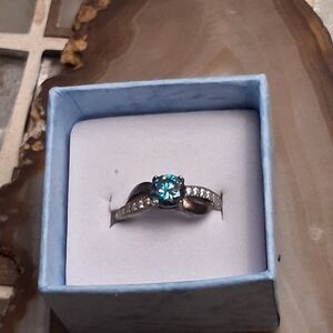 Sterling Silver Ring with Blue-Green Center Stone and Accent Stones